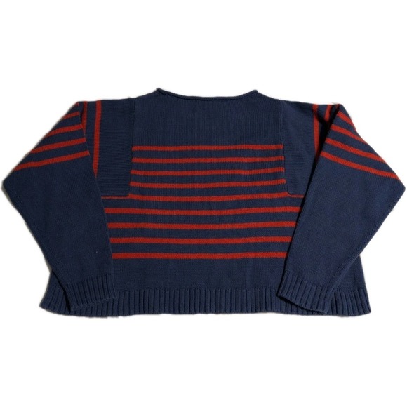 Madewell Womens M Boxy Cropped Striped Sweater Navy Red Breton Cotton - Picture 6 of 8